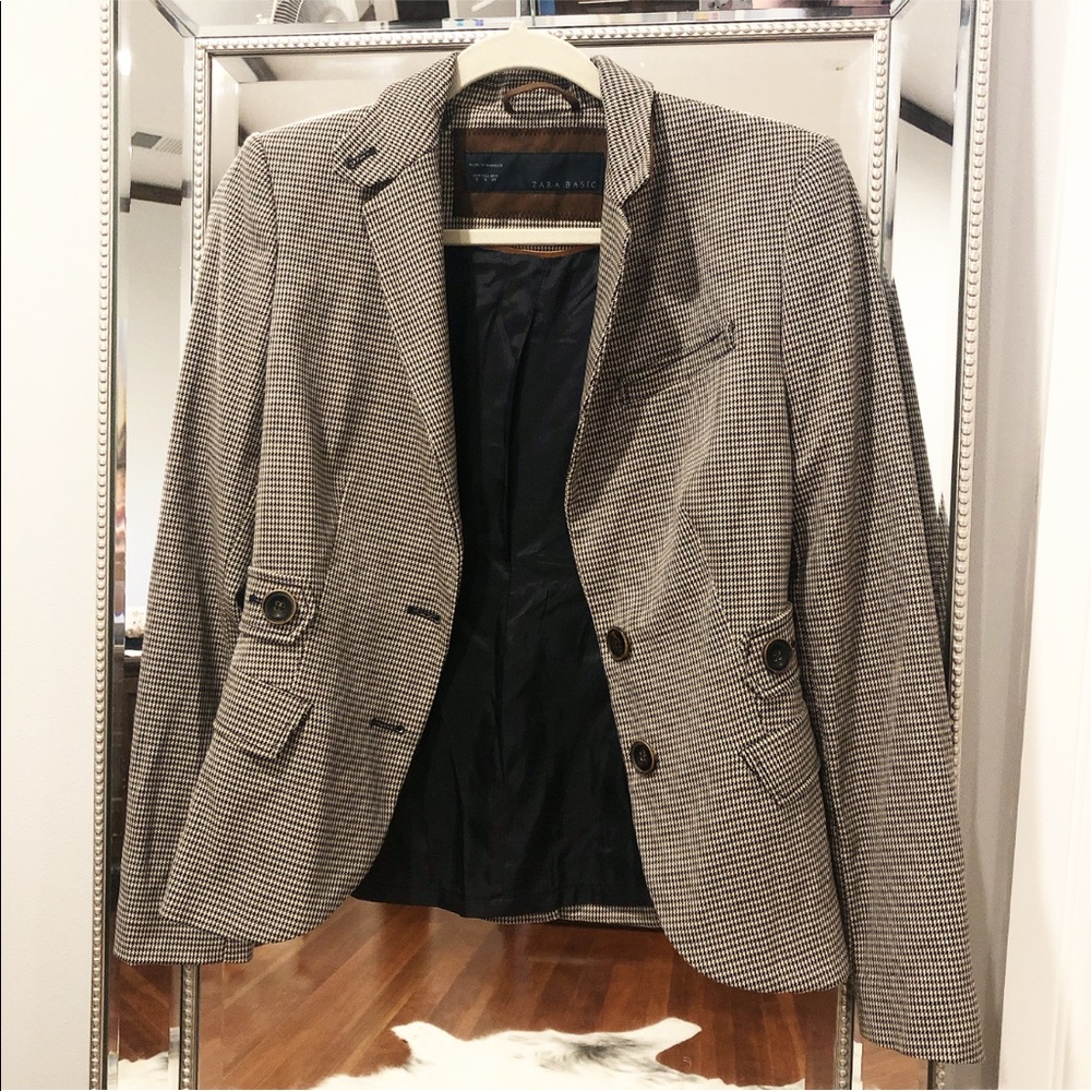 Houndstooth Blazer with Faux Suede Elbow Pads